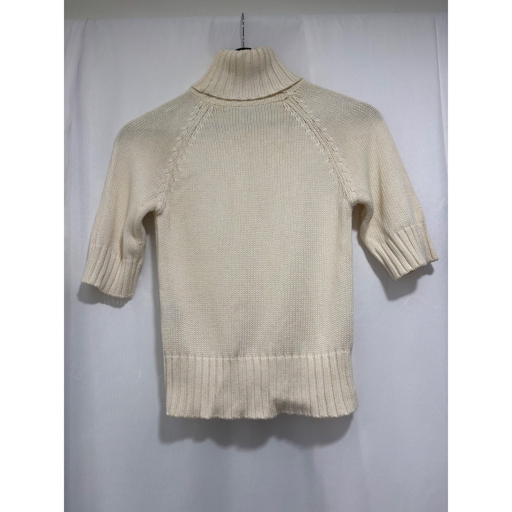 Vintage Ralph Lauren Cream Cotton Turtleneck Short Sleeve Sweater S Old Money - Picture 2 of 8